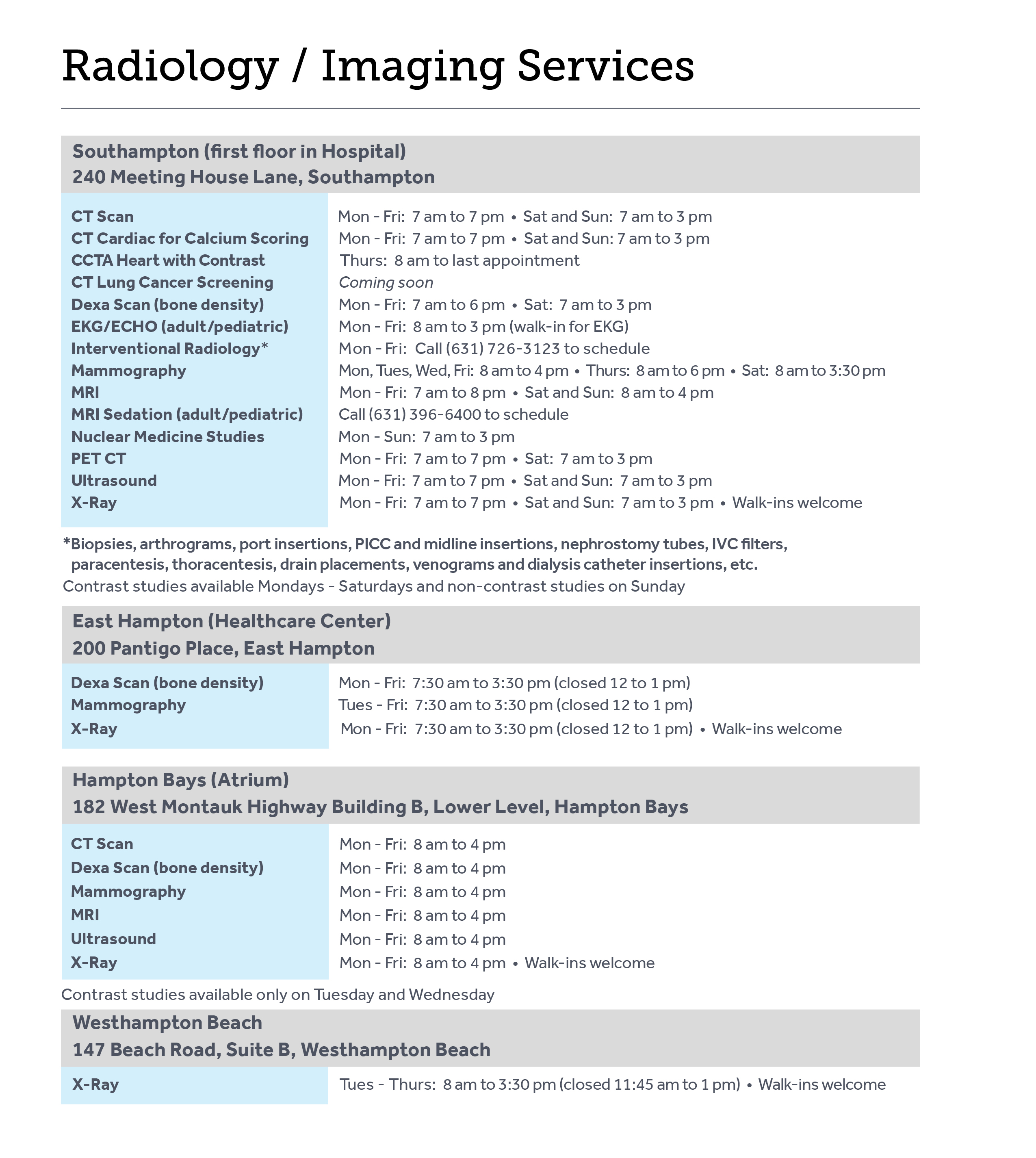 Radiology Imaging Services
