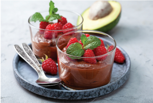 mousse with raspberries on a plate